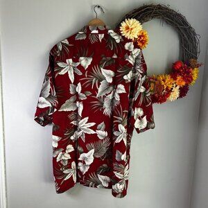 Campia Mens Hawaiian Buttons Down Shirt XTRA-LARGE XL Floral Vermilion Red
